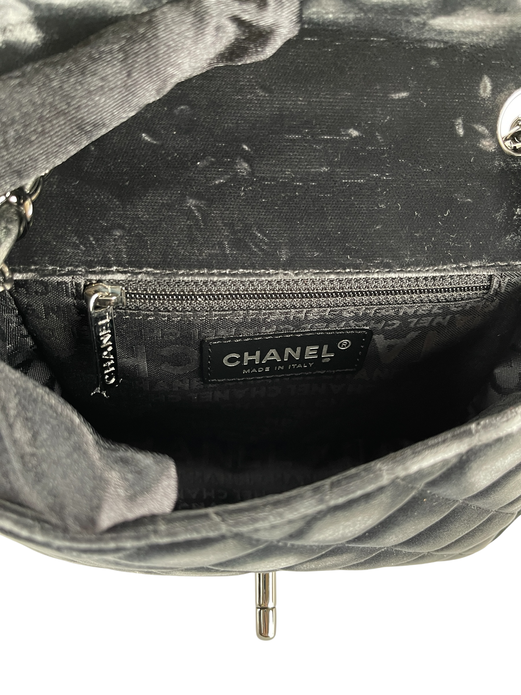 CHANEL - Dark Grey Mini Matlasse 17 Velvet Single Flap Chain Bag Sliver Hardware