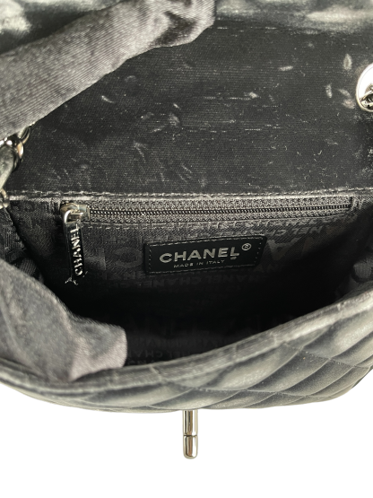 CHANEL - Dark Grey Mini Matlasse 17 Velvet Single Flap Chain Bag Sliver Hardware