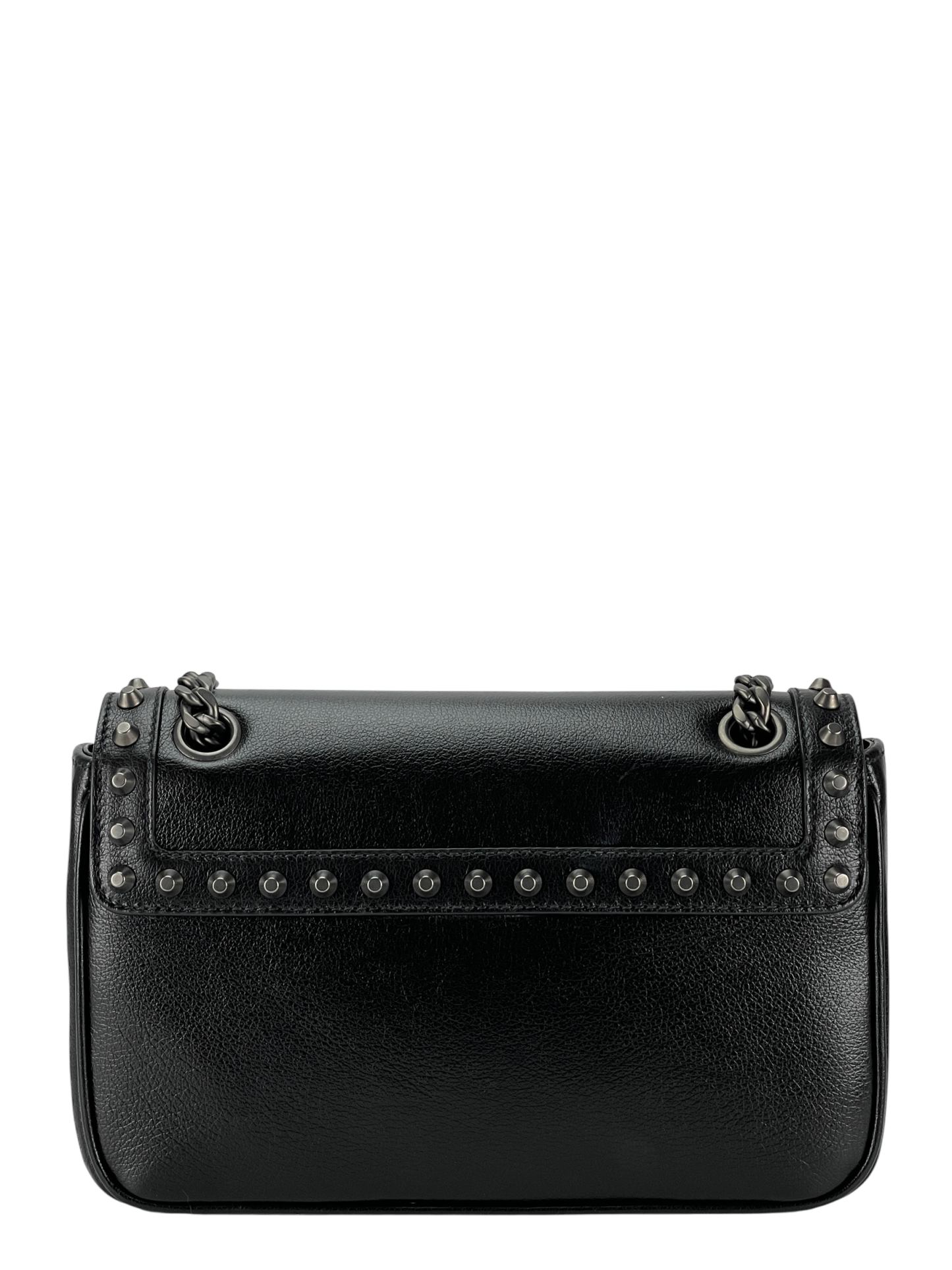 PRADA - Black Leather Studded Flap Double Chain Shoulder Bag