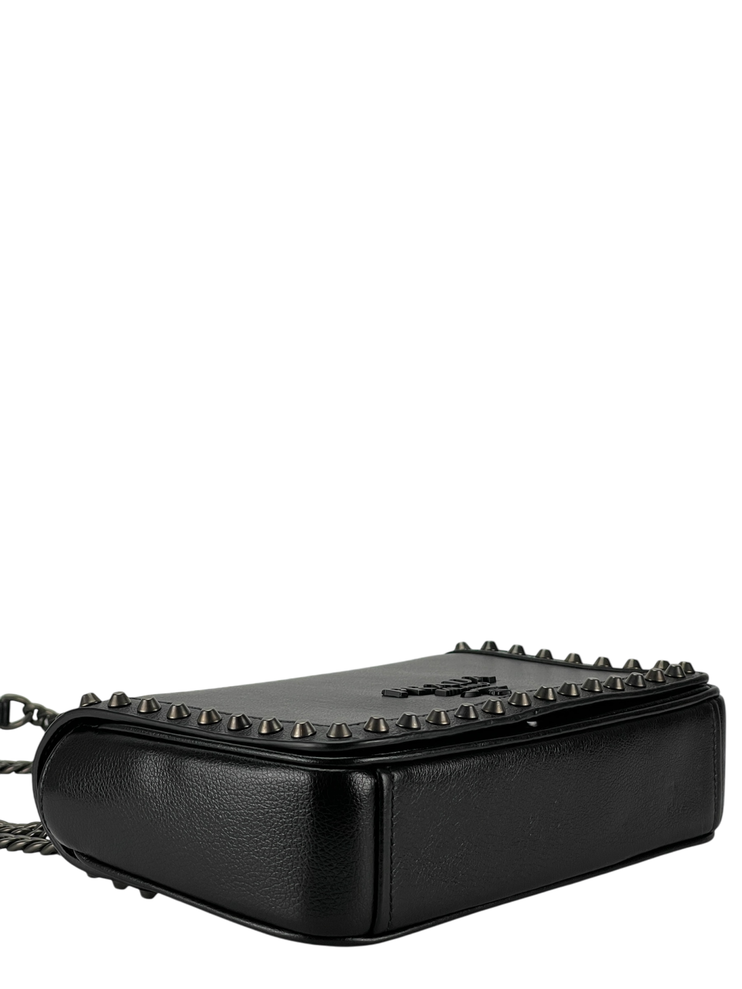 PRADA - Black Leather Studded Flap Double Chain Shoulder Bag