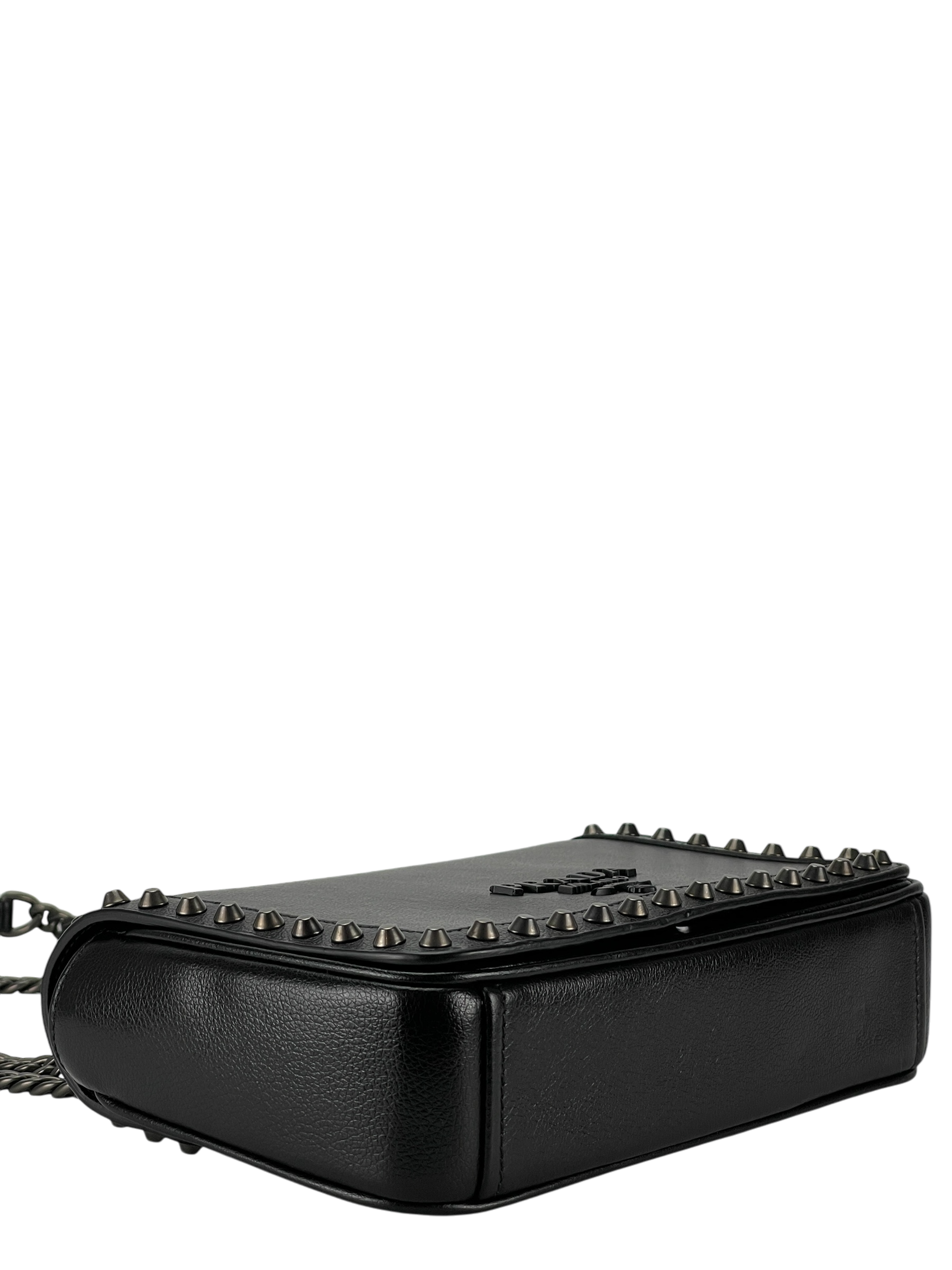 PRADA - Black Leather Studded Flap Double Chain Shoulder Bag