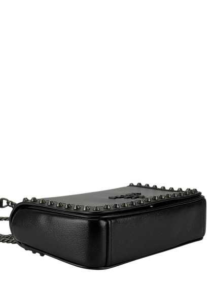 PRADA -  Black Leather Studded Flap Double Chain Shoulder Bag