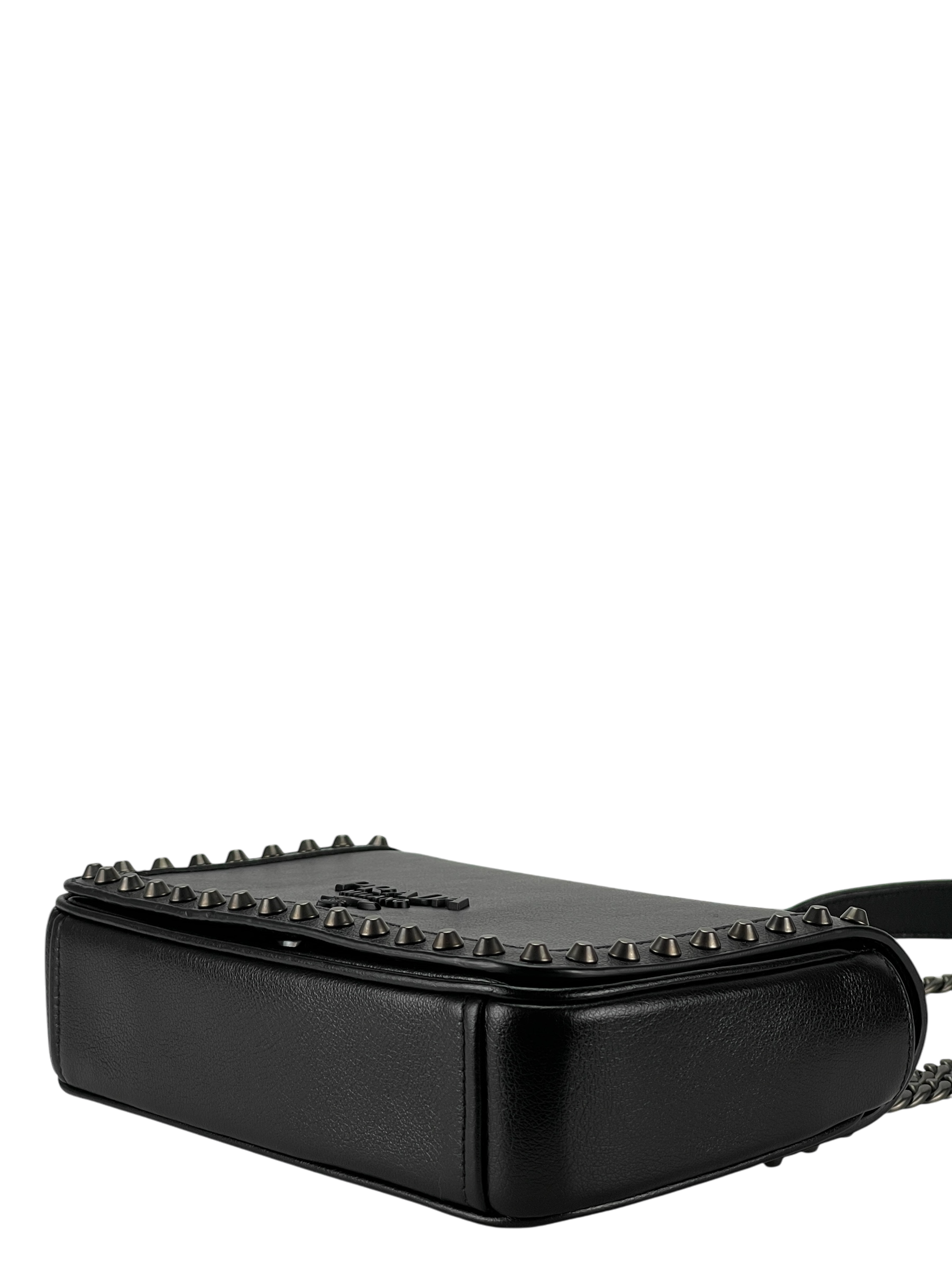 PRADA - Black Leather Studded Flap Double Chain Shoulder Bag
