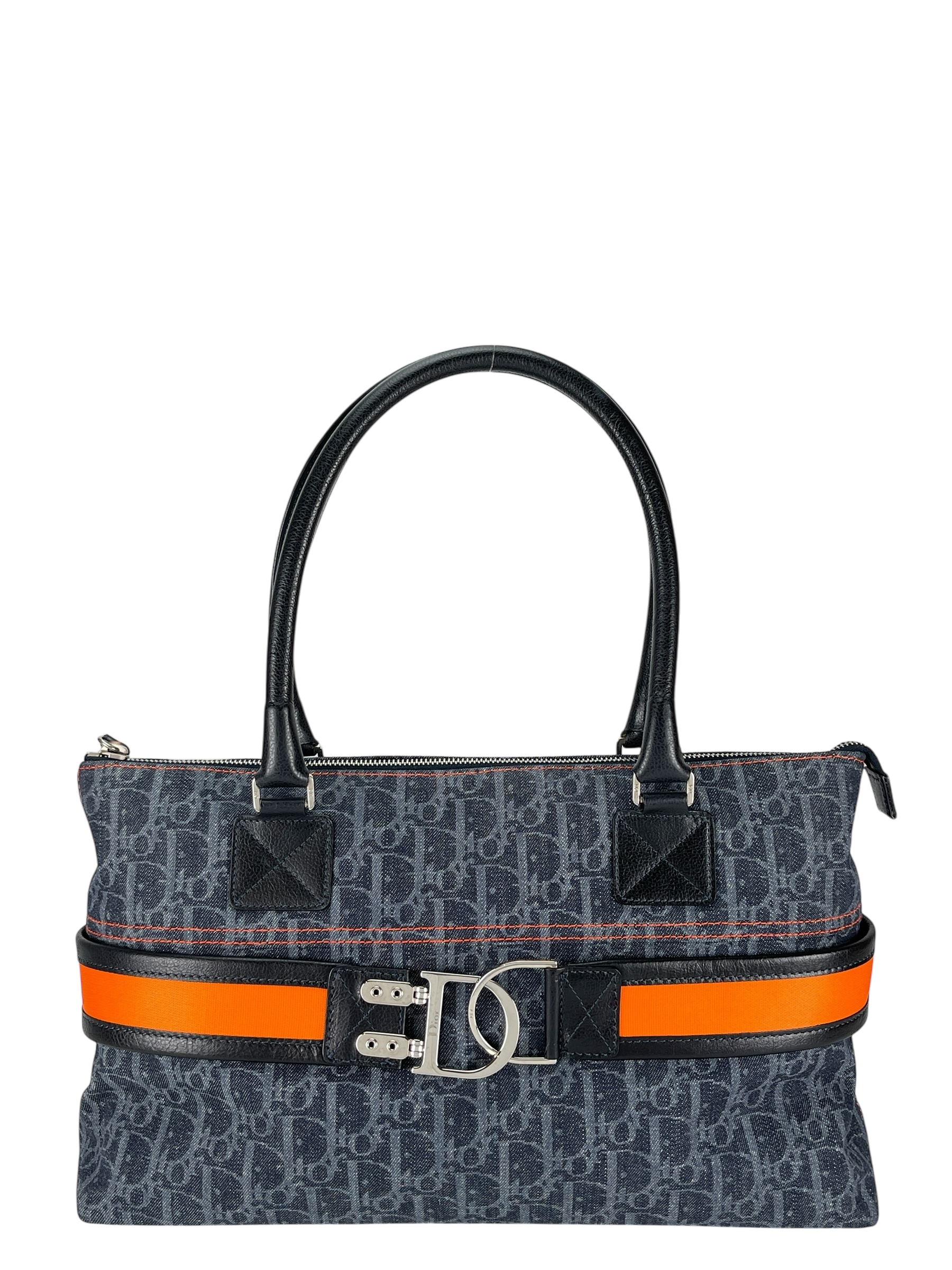 CHRISTIAN DIOR - Navy Orange Trotter Flight Line Tote Bag