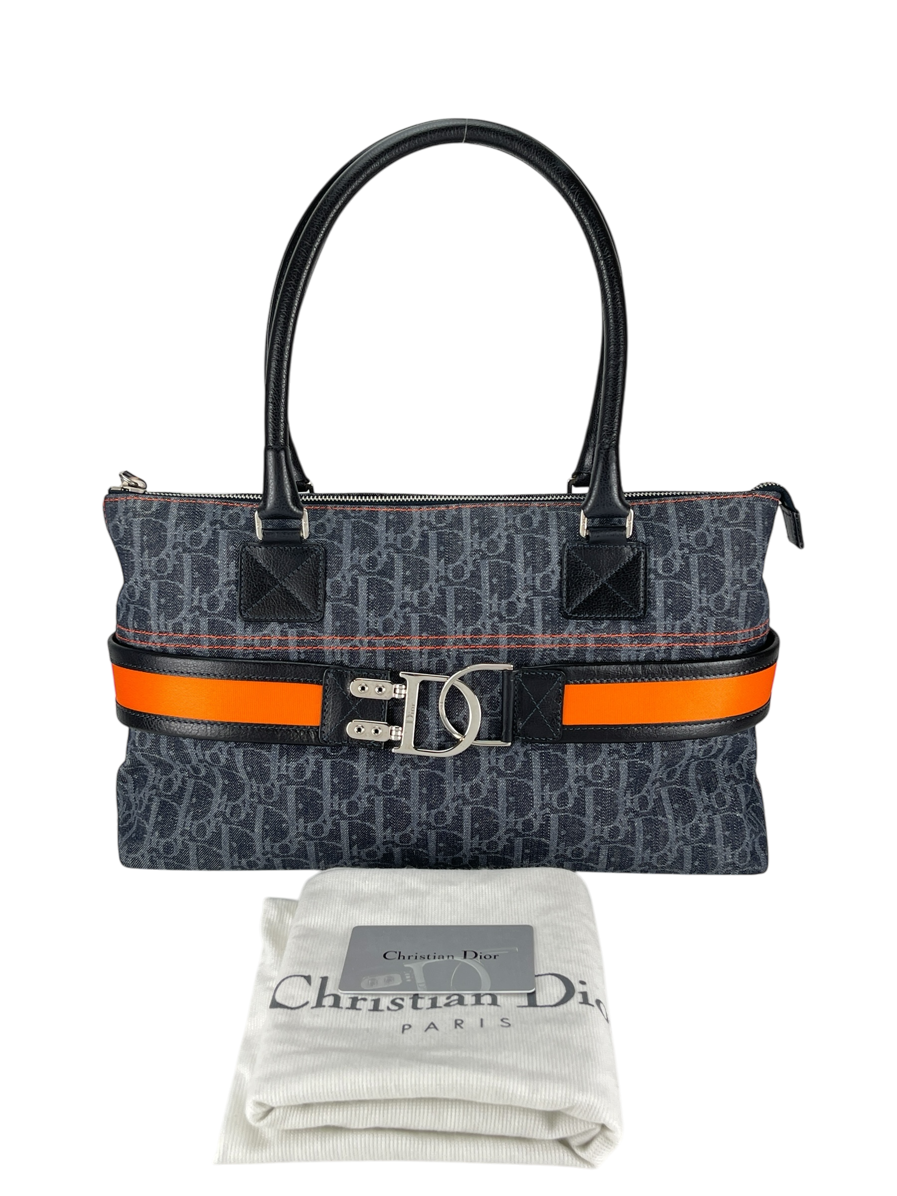 CHRISTIAN DIOR - Navy Orange Trotter Flight Line Tote Bag