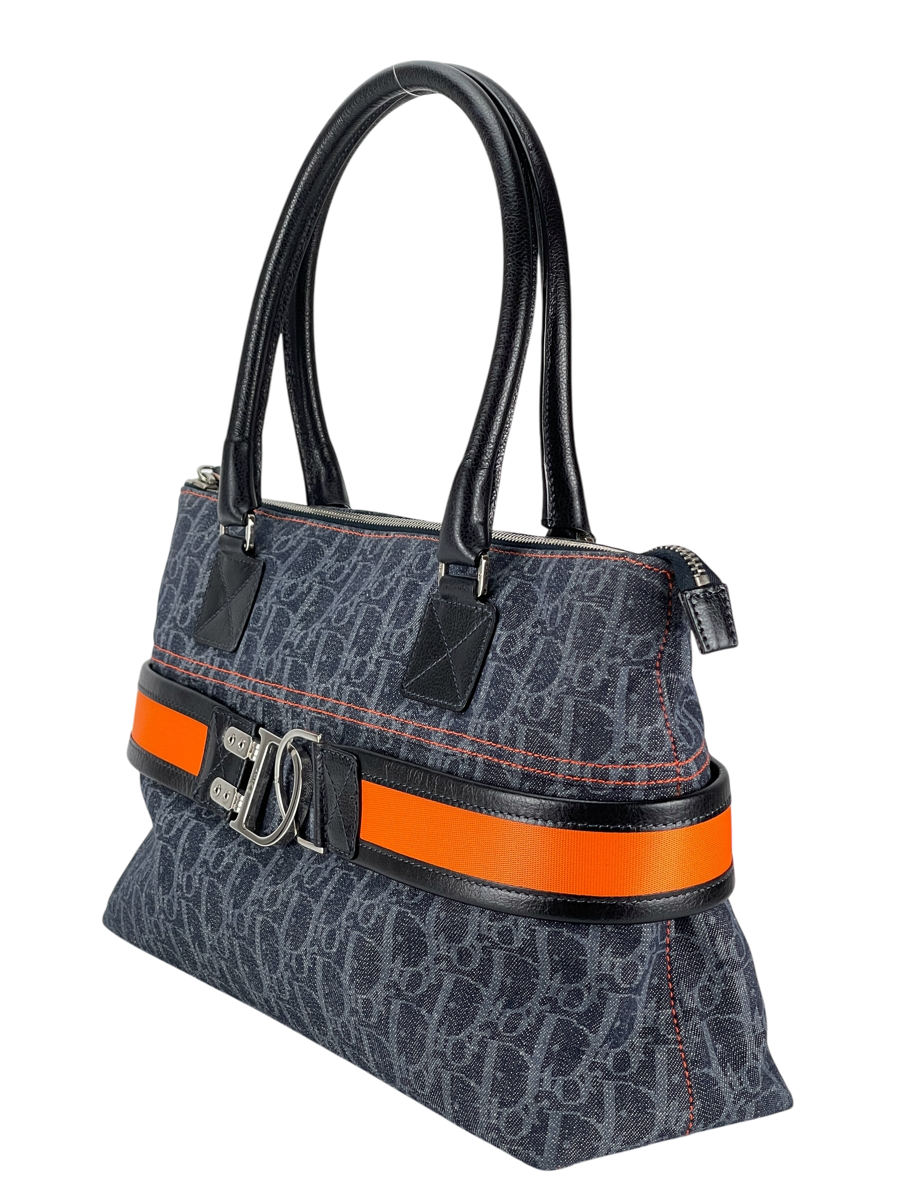 CHRISTIAN DIOR - Navy Orange Trotter Flight Line Tote Bag