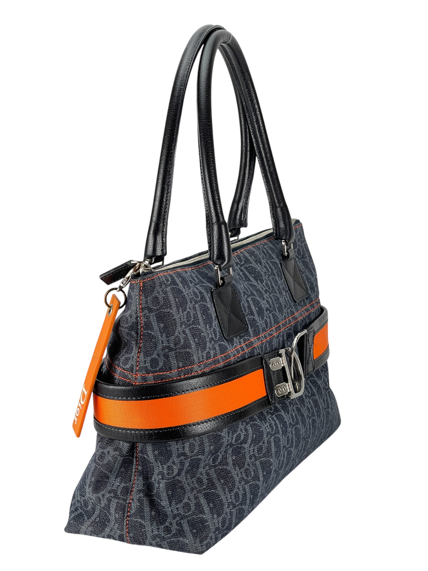 CHRISTIAN DIOR - Navy Orange Trotter Flight Line Tote Bag