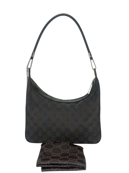 GUCCI - GG Black Canvas Shoulder Hobo Cloth Bag 