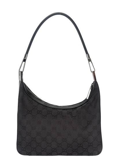 GUCCI - GG Black Canvas Shoulder Hobo Cloth Bag 