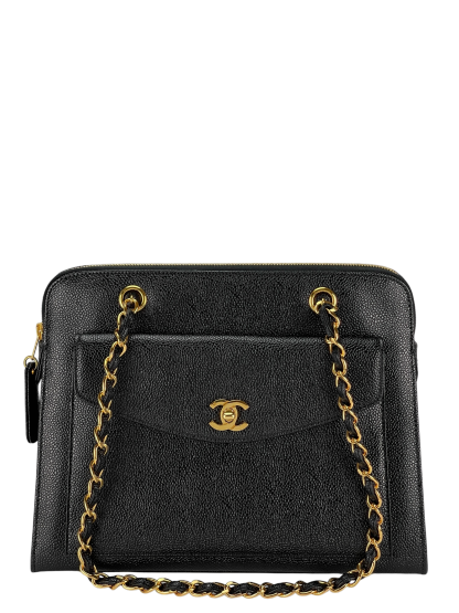CHANEL - Coco Mark Caviar Skin Chain Shoulder Bag Black Gold Hardware