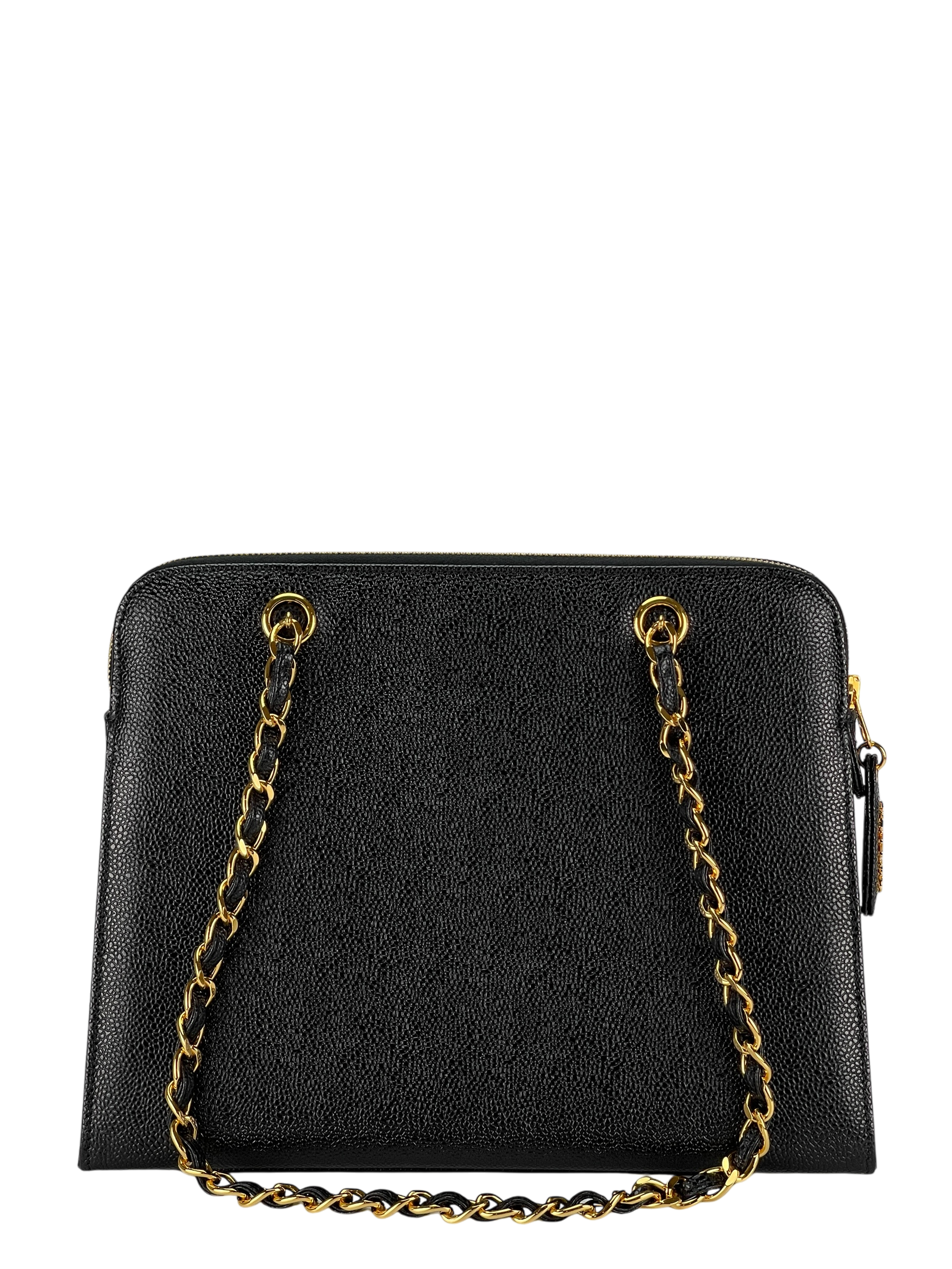 CHANEL - Coco Mark Caviar Skin Chain Shoulder Bag Black Gold Hardware