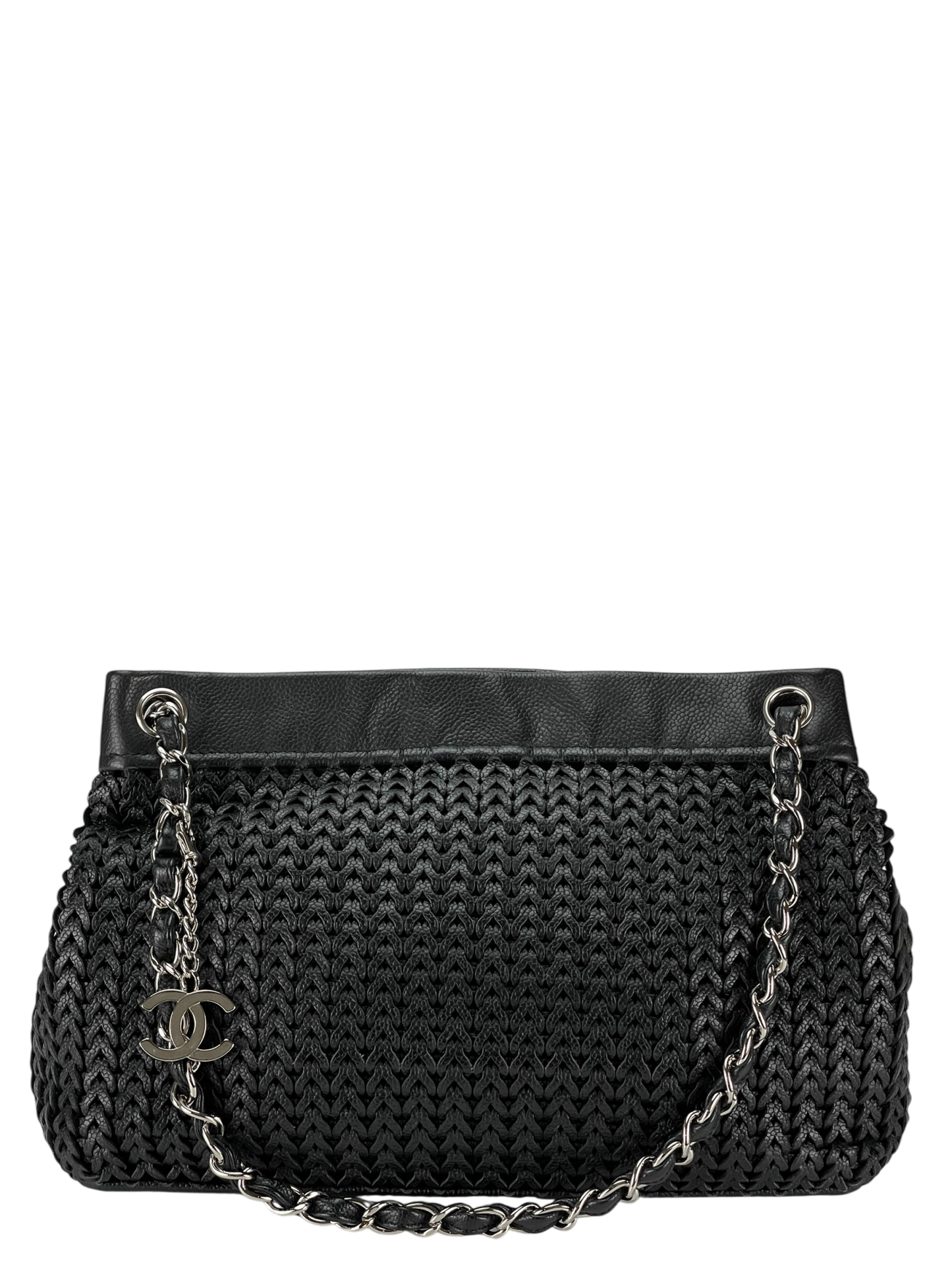 CHANEL - 2way Double Chain Mesh Braided Caviar Skin Coco Mark Black