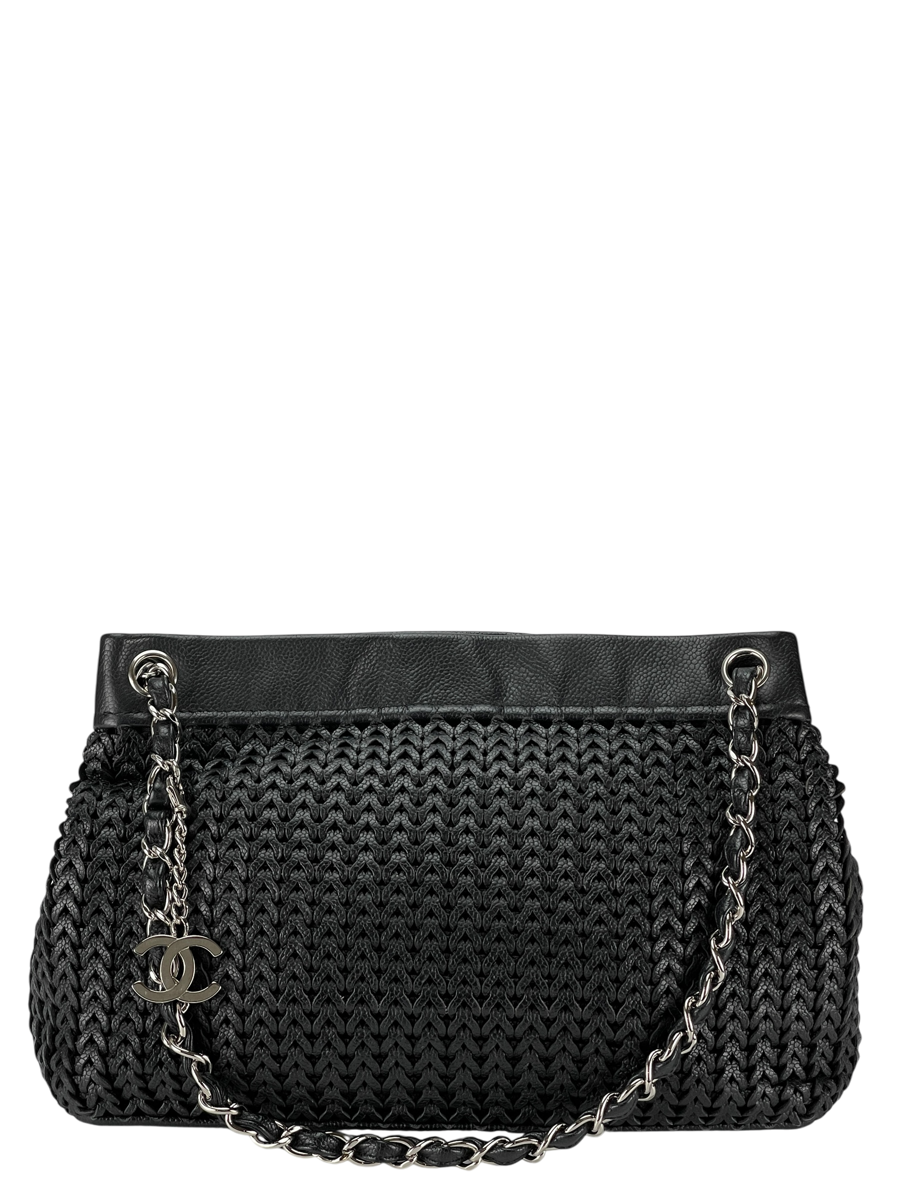CHANEL - 2way Double Chain Mesh Braided Caviar Skin Coco Mark Black