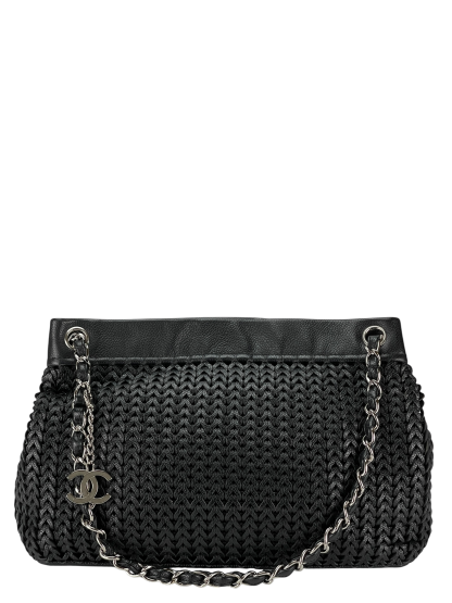 CHANEL - 2way Double Chain Mesh Braided Caviar Skin Coco Mark Black