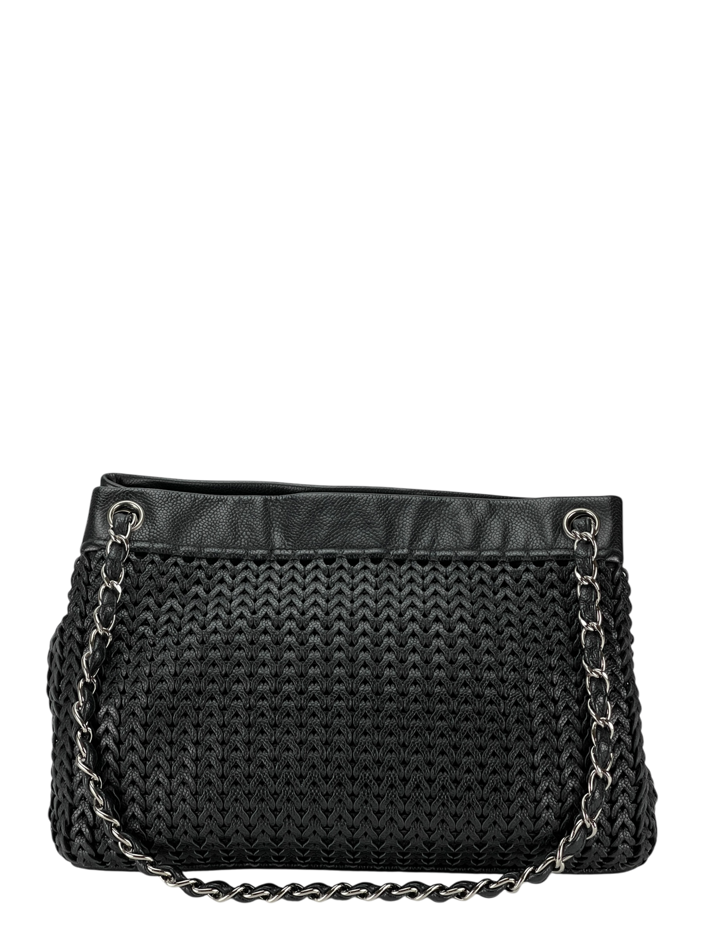 CHANEL - 2way Double Chain Mesh Braided Caviar Skin Coco Mark Black