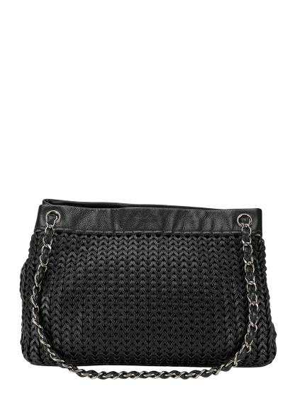 CHANEL - 2way Double Chain Mesh Braided Caviar Skin Coco Mark Black