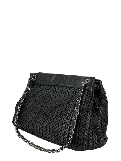CHANEL - 2way Double Chain Mesh Braided Caviar Skin Coco Mark Black