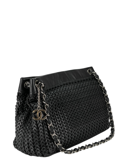 CHANEL - 2way Double Chain Mesh Braided Caviar Skin Coco Mark Black