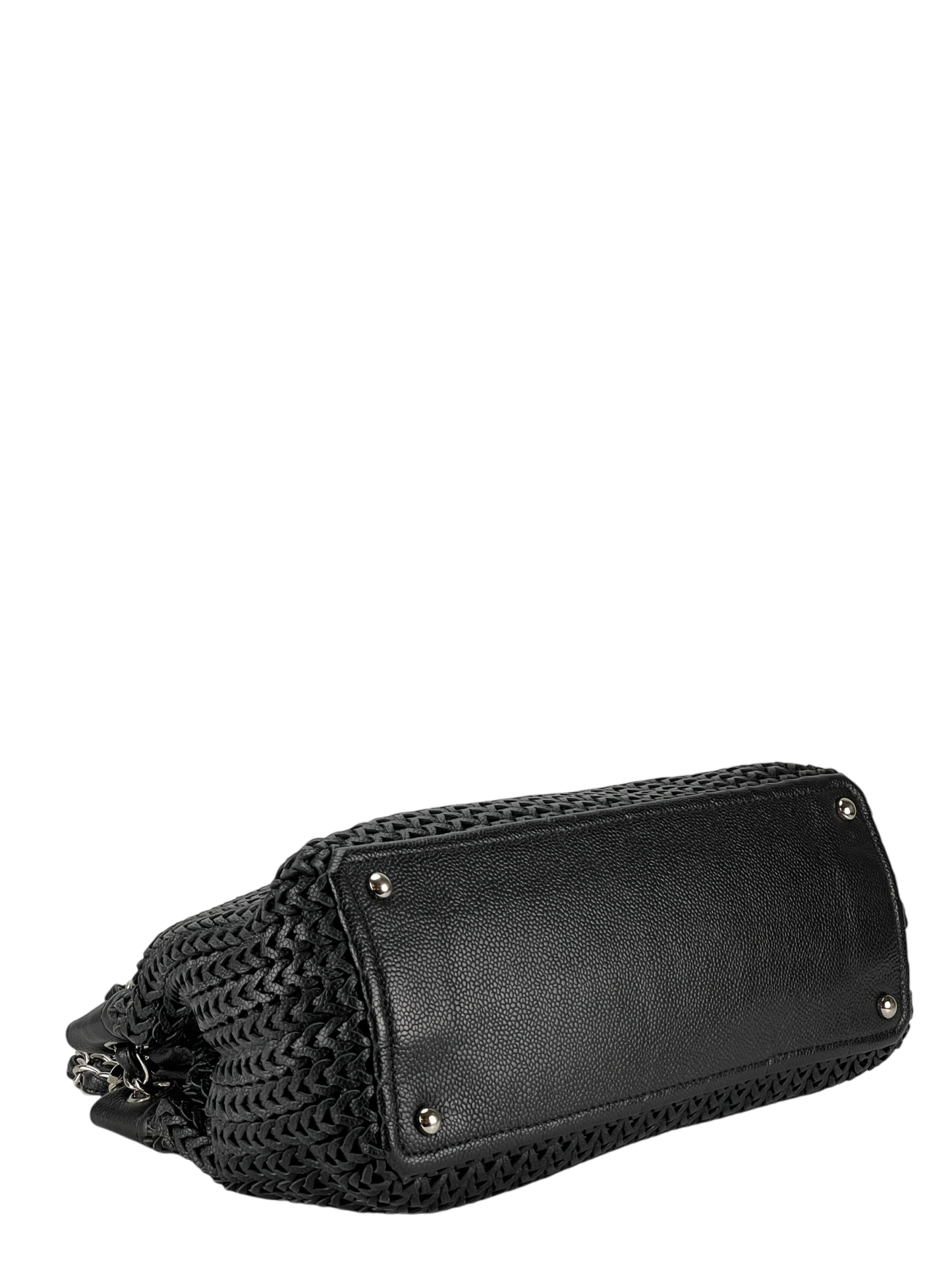 CHANEL - 2way Double Chain Mesh Braided Caviar Skin Coco Mark Black