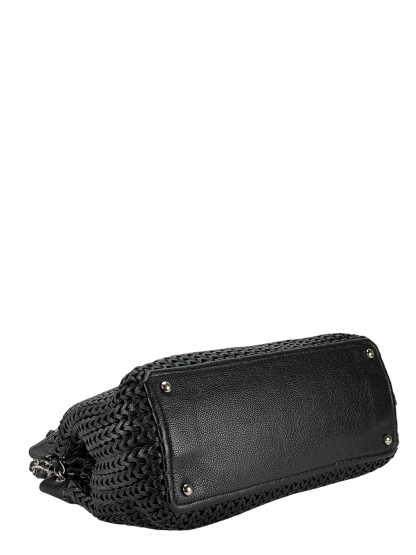 CHANEL - 2way Double Chain Mesh Braided Caviar Skin Coco Mark Black