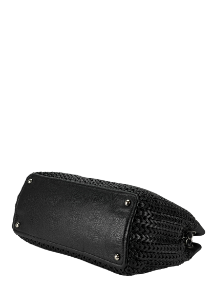 CHANEL - 2way Double Chain Mesh Braided Caviar Skin Coco Mark Black