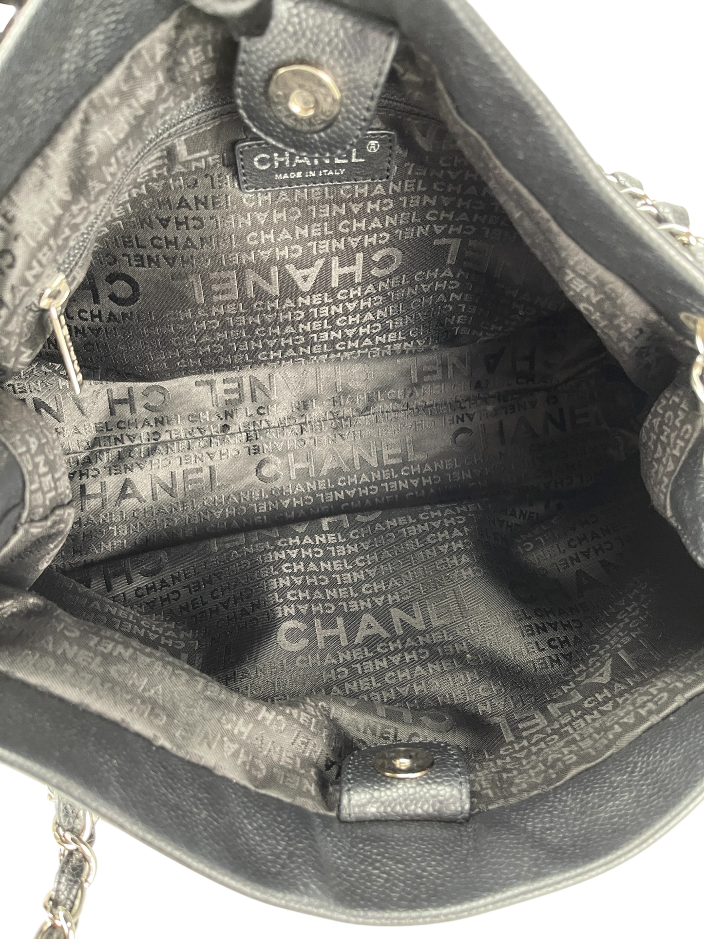 CHANEL - 2way Double Chain Mesh Braided Caviar Skin Coco Mark Black