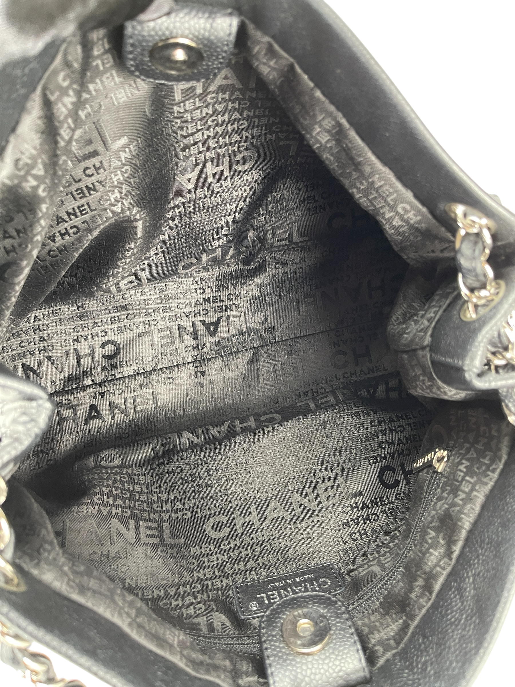 CHANEL - 2way Double Chain Mesh Braided Caviar Skin Coco Mark Black