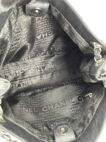 CHANEL - 2way Double Chain Mesh Braided Caviar Skin Coco Mark Black