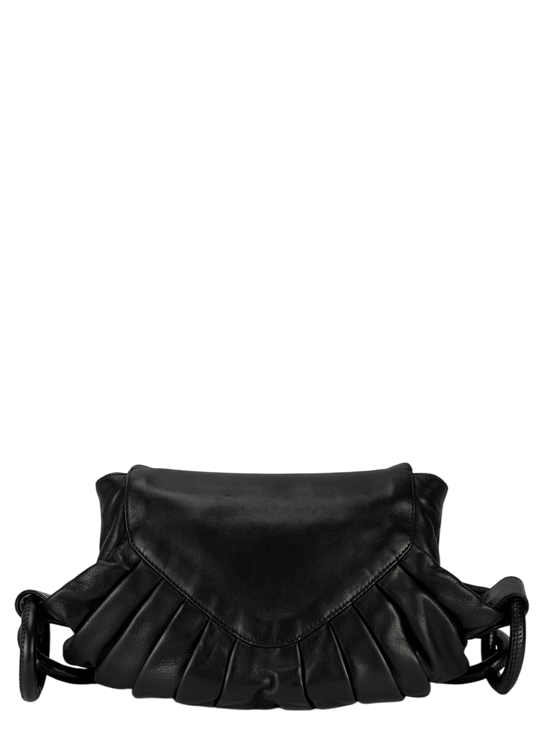 CHANEL - Black Coco Mark Lambskin Pleated Ring Handle Bag