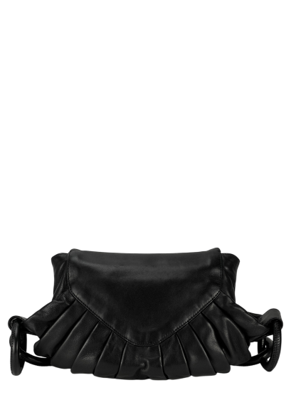 CHANEL - Black Coco Mark Lambskin Pleated Ring Handle Bag
