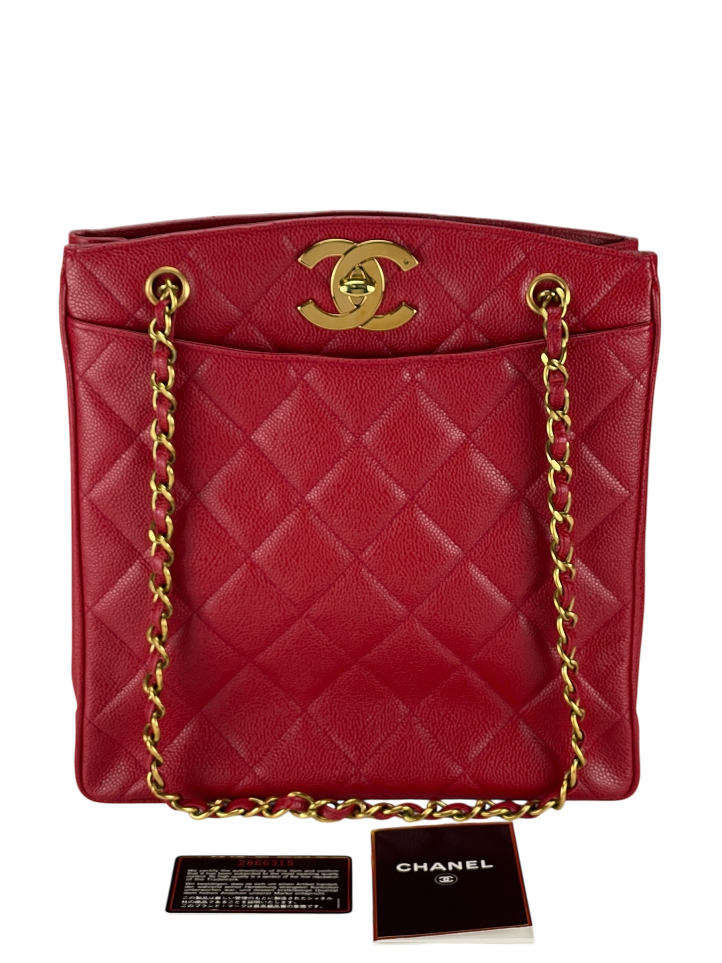CHANEL - Red Caviar Deca Coco Mark Matelasse Chain Shoulder Bag
