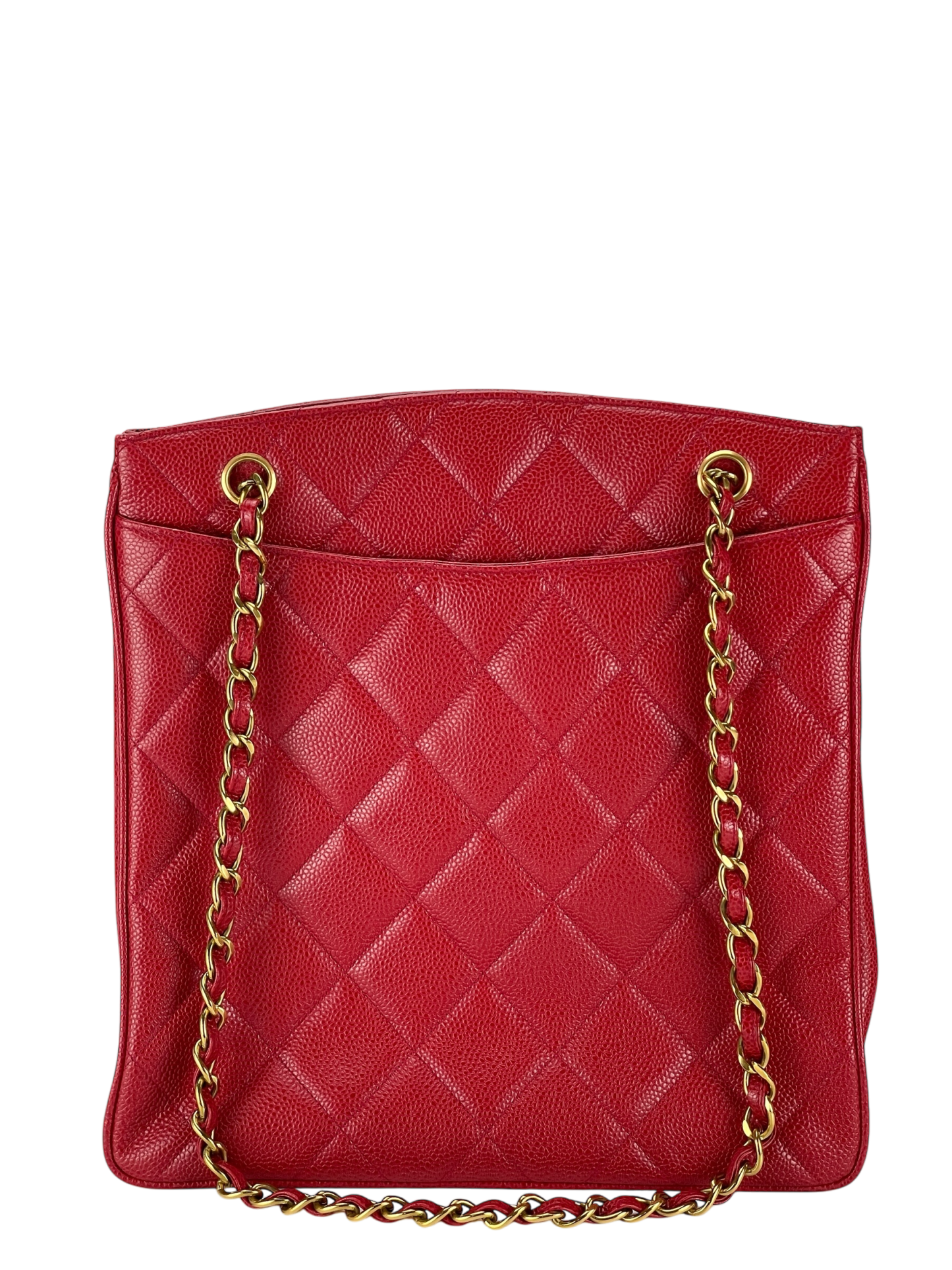 CHANEL - Red Caviar Deca Coco Mark Matelasse Chain Shoulder Bag