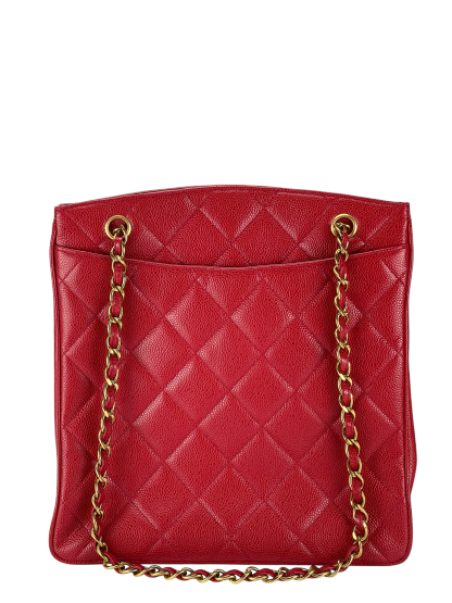 CHANEL - Red Caviar Deca Coco Mark Matelasse Chain Shoulder Bag  