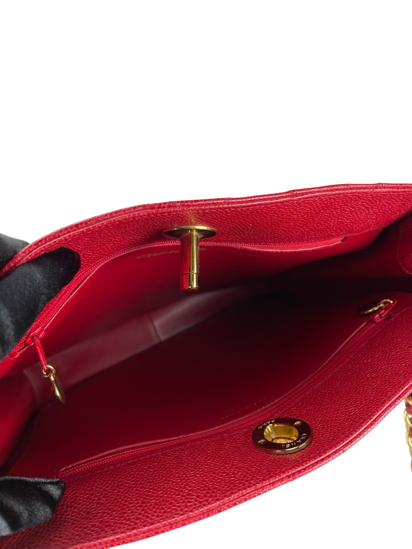 CHANEL - Red Caviar Deca Coco Mark Matelasse Chain Shoulder Bag