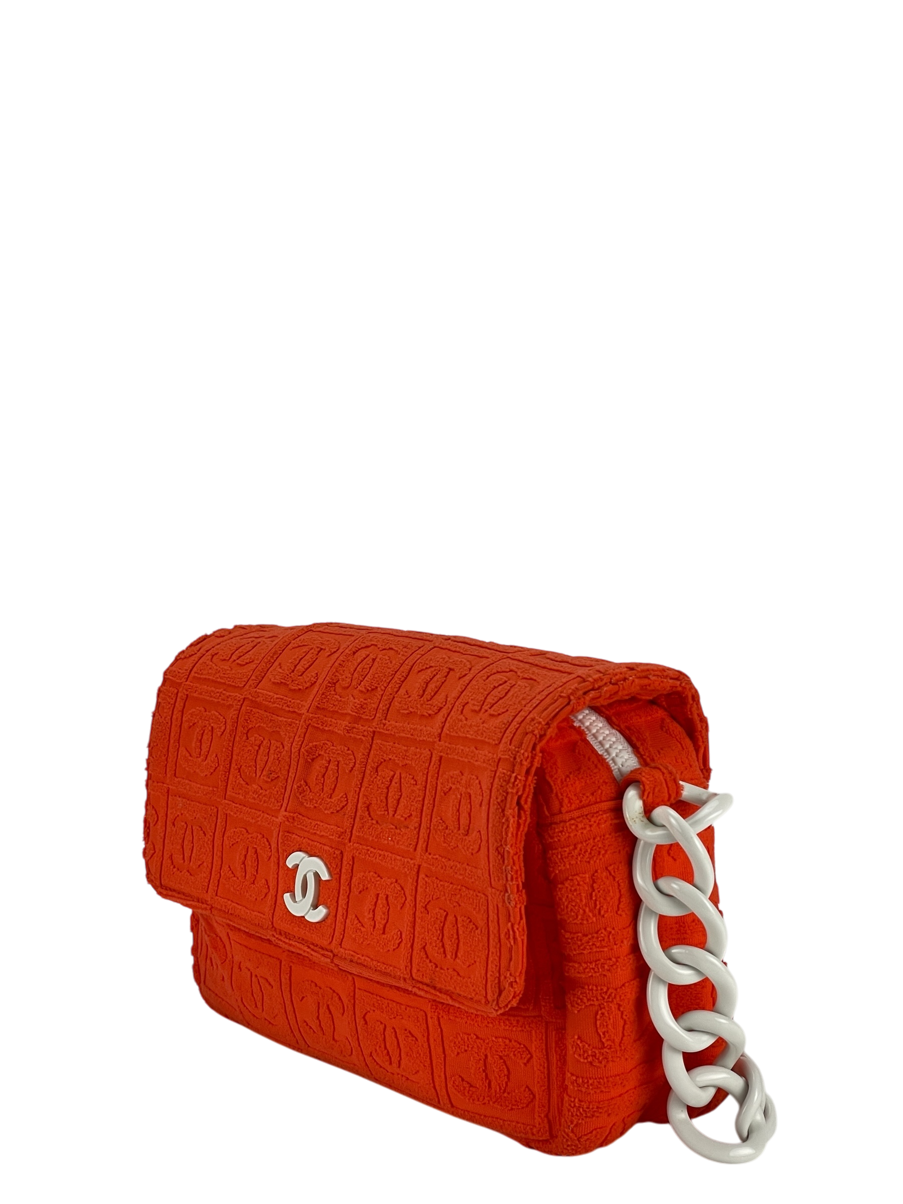CHANEL - Orange 02SS Sport Terry Cloth Flap Shoulder Bag