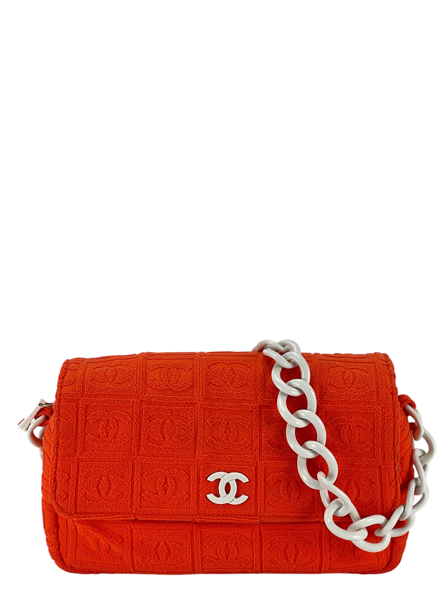 CHANEL - Orange 02SS Sport Terry Cloth Flap Shoulder Bag