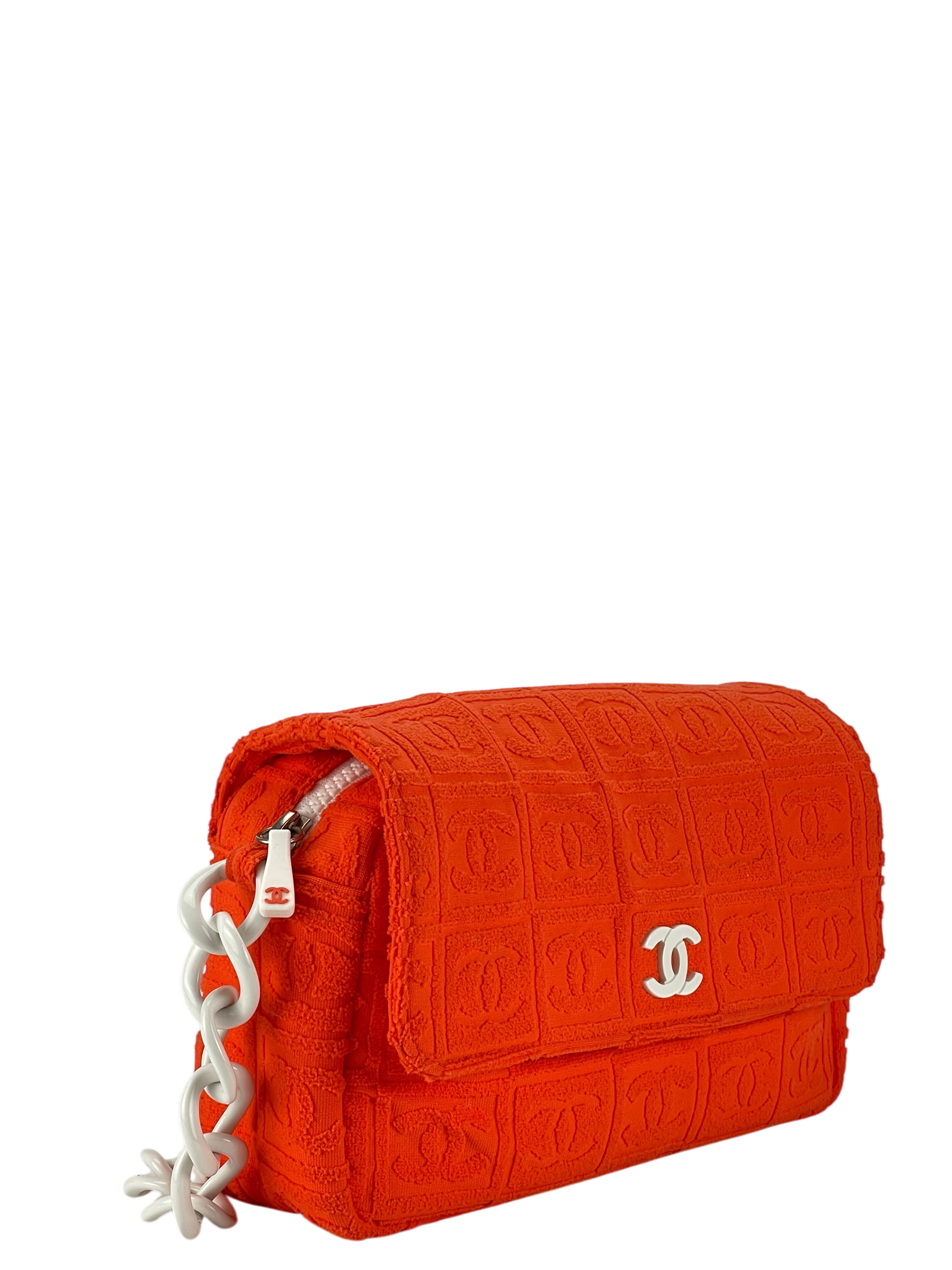 CHANEL - Orange 02SS Sport Terry Cloth Flap Shoulder Bag