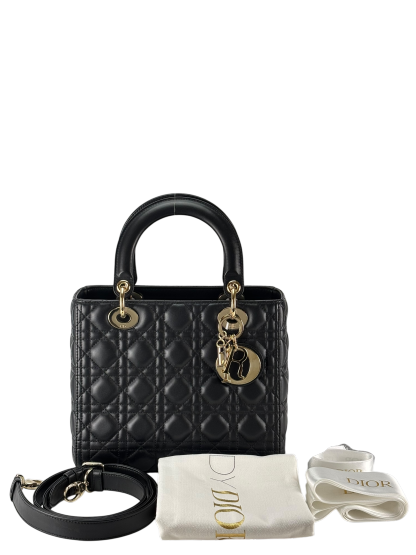 CHRISTIAN DIOR - Black Lambskin Lady Dior Handbag