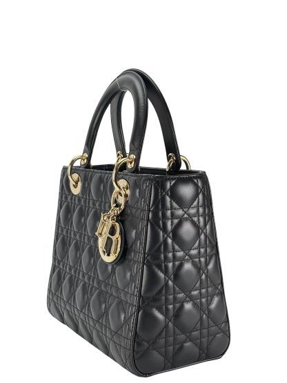 CHRISTIAN DIOR - Black Lambskin Lady Dior Handbag