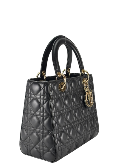 CHRISTIAN DIOR - Black Lambskin Lady Dior Handbag
