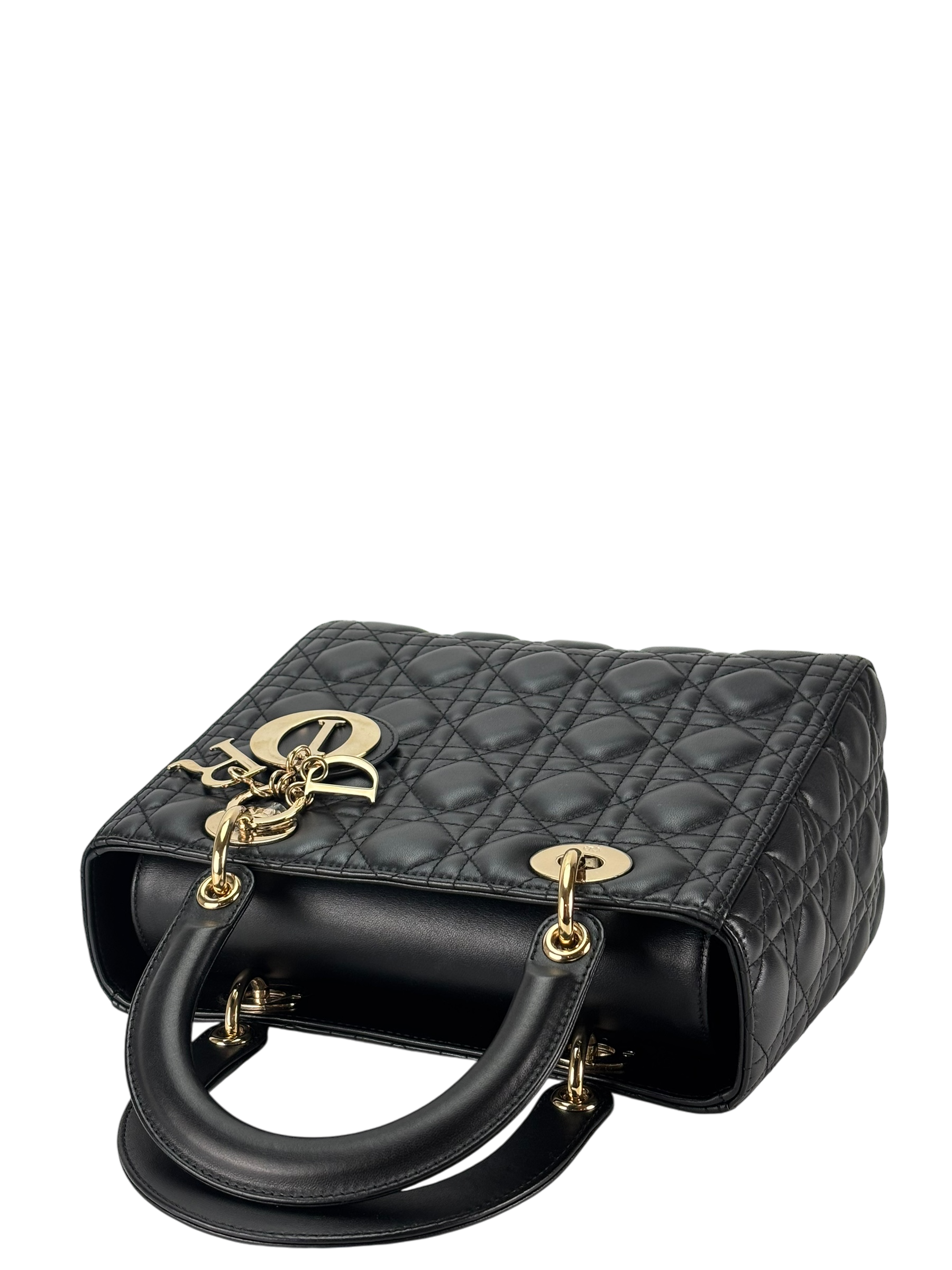 CHRISTIAN DIOR - Black Lambskin Lady Dior Handbag