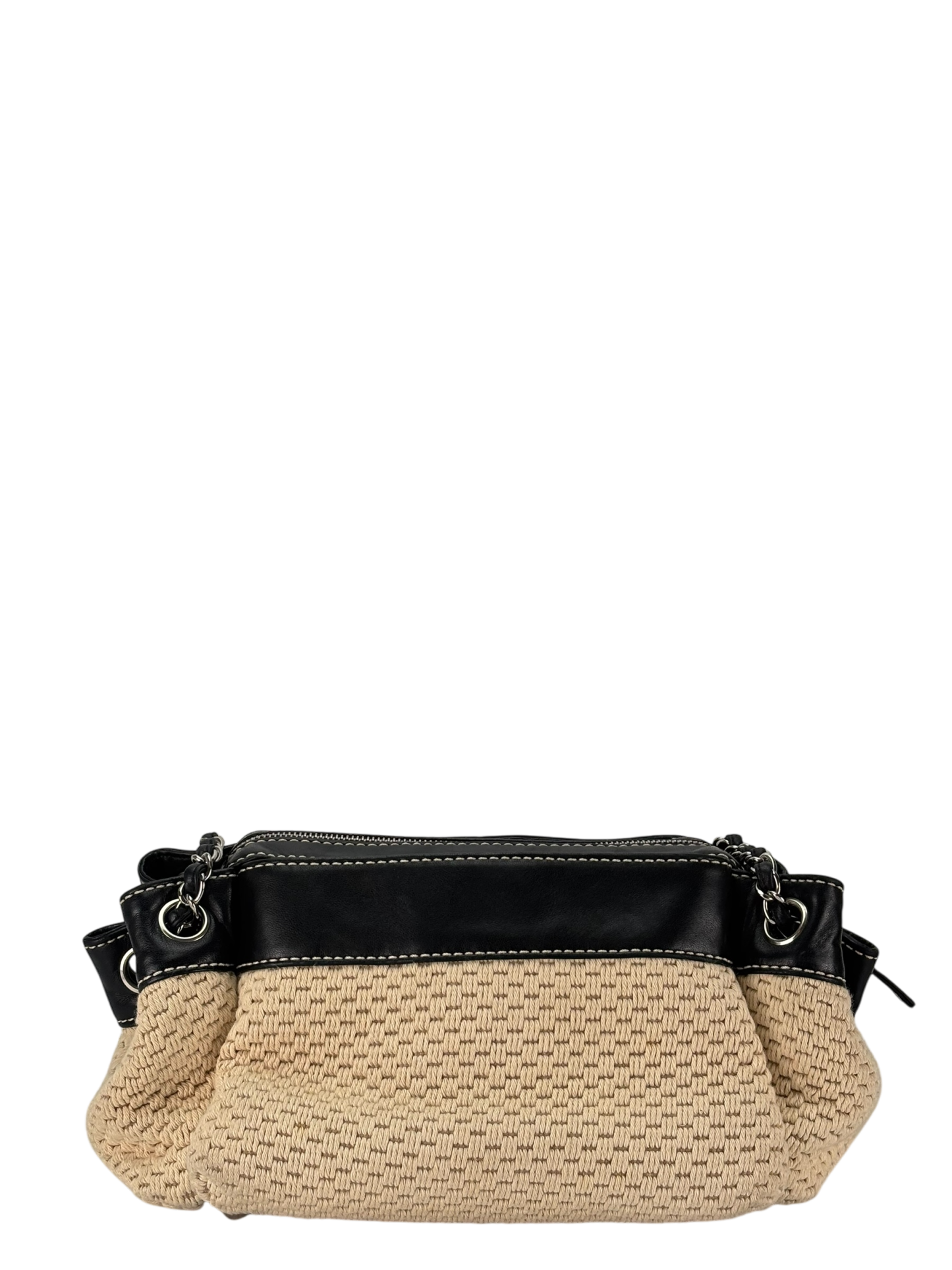 CHANEL - logo chain shoulder bag cotton leather beige black