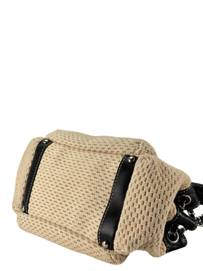 CHANEL - logo chain shoulder bag cotton leather beige black