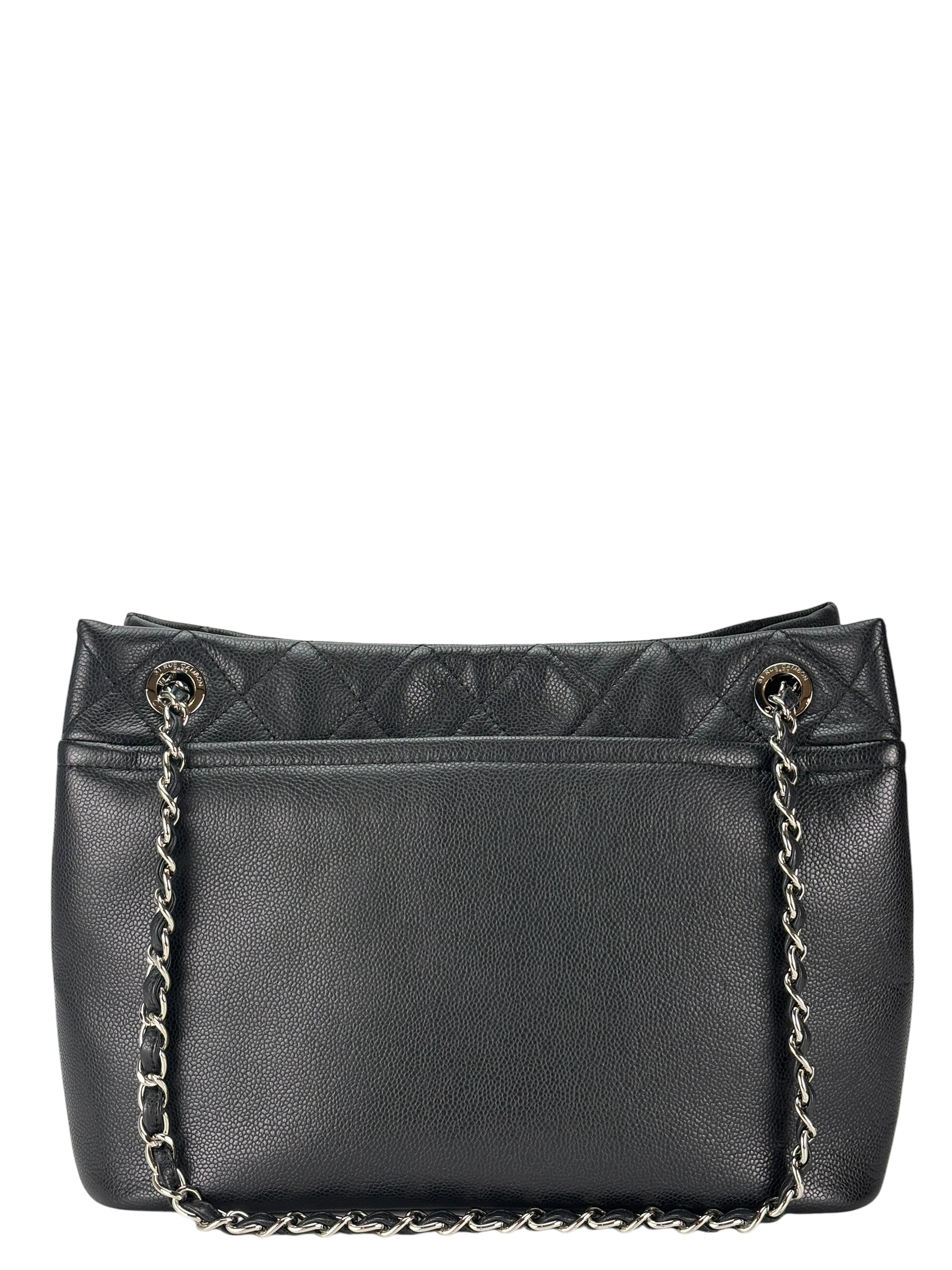 CHANEL - Black Coco Mark Matelasse Quilted Chain Tote Bag