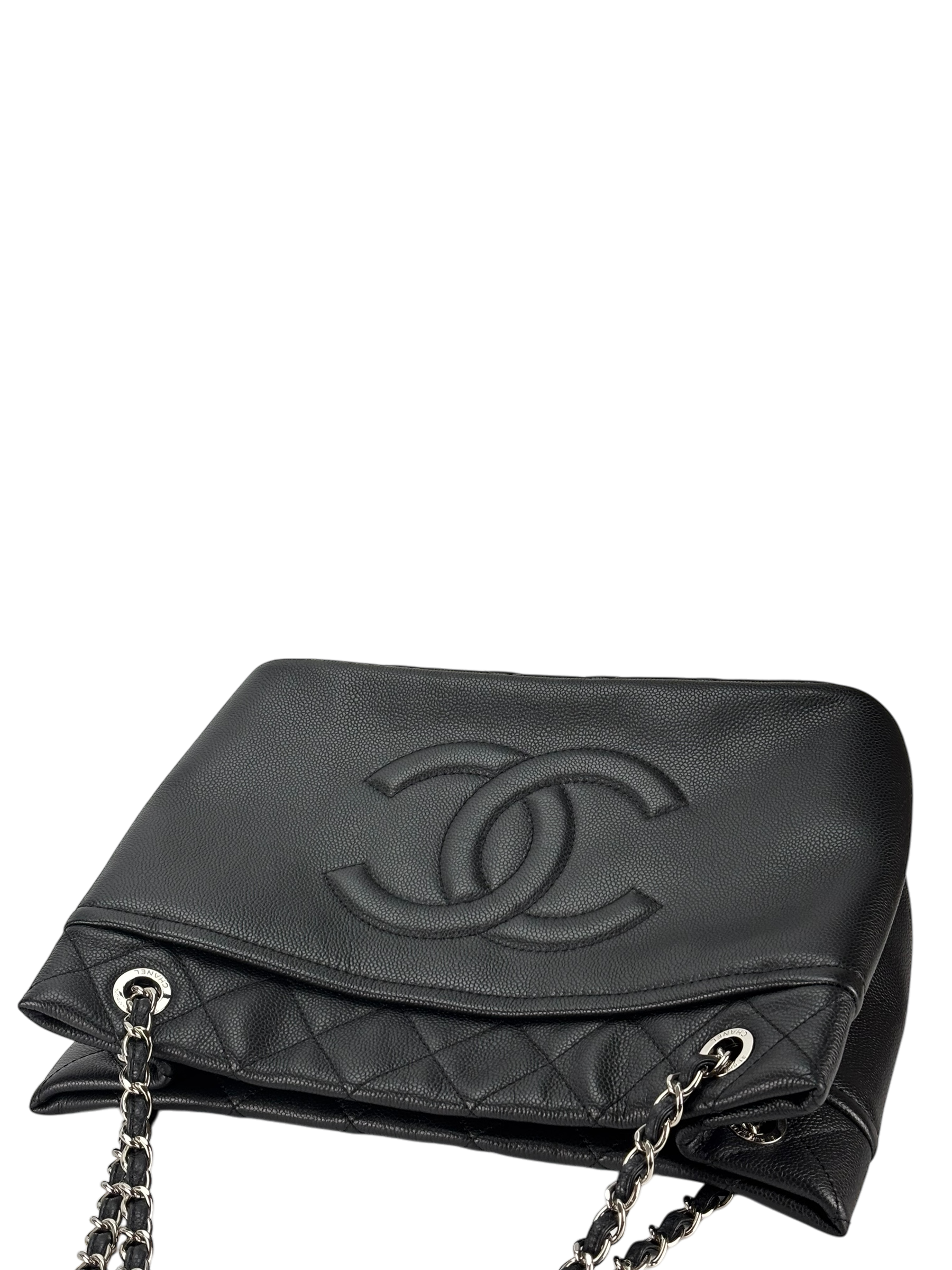 CHANEL - Black Coco Mark Matelasse Quilted Chain Tote Bag