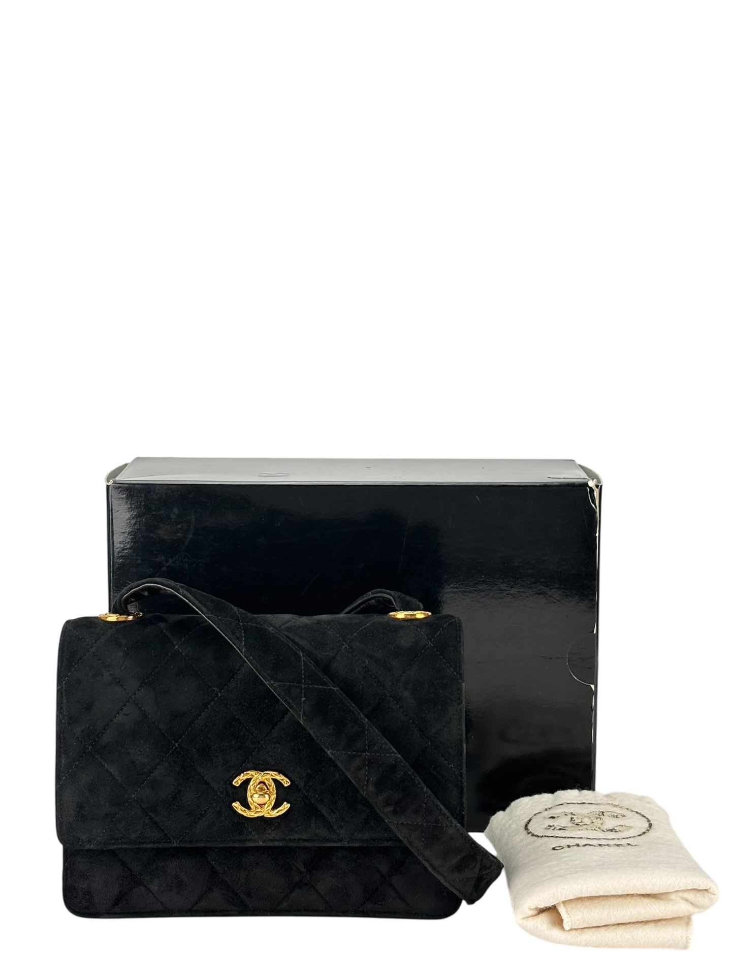 CHANEL - Mini Matelasse Velvet Shoulder Bag Black Gold Hardware