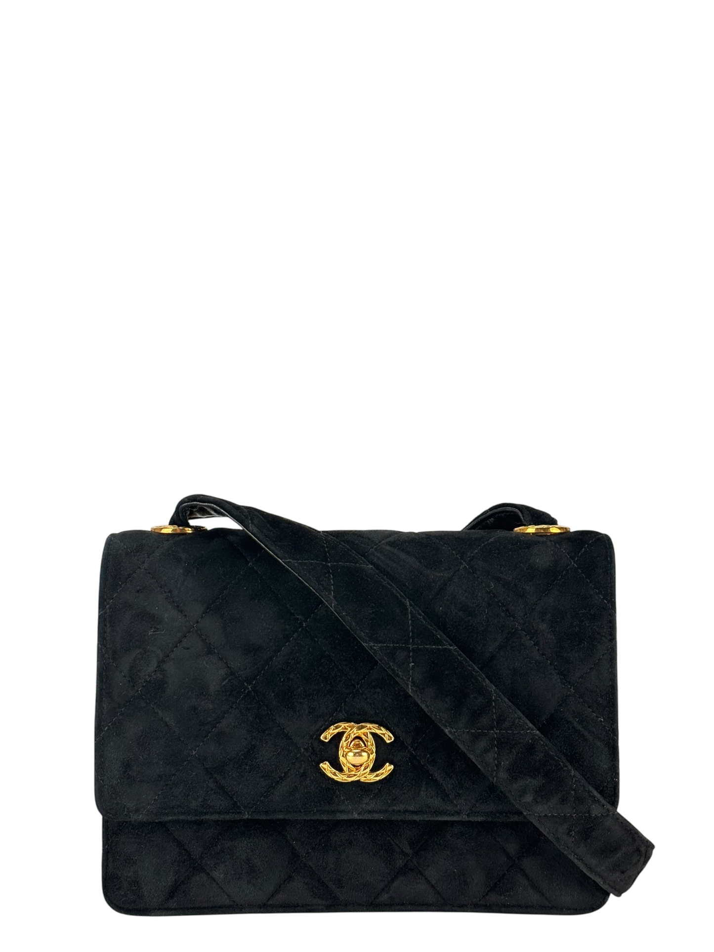 CHANEL - Mini Matelasse Velvet Shoulder Bag Black Gold Hardware