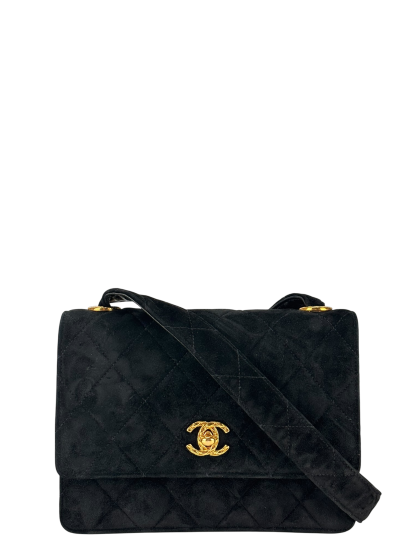CHANEL - Mini Matelasse Velvet Shoulder Bag Black Gold Hardware