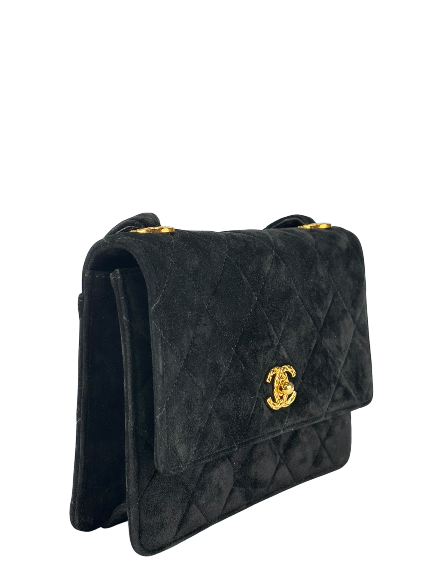 CHANEL - Mini Matelasse Velvet Shoulder Bag Black Gold Hardware