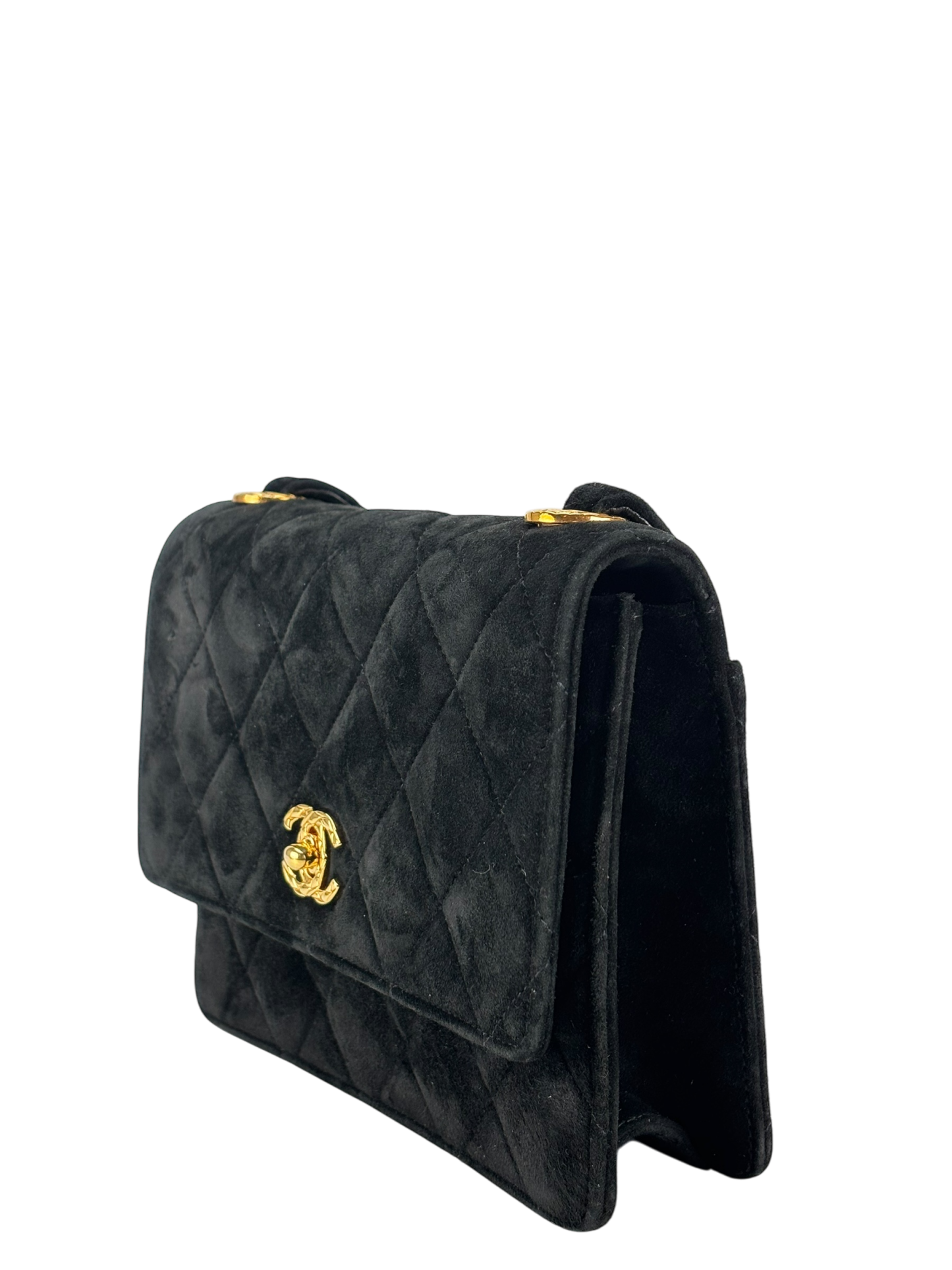 CHANEL - Mini Matelasse Velvet Shoulder Bag Black Gold Hardware